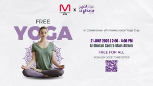 "International Yoga Day 2026 event hosted by METROFITT and Al Ghurair Centre in Dubai."