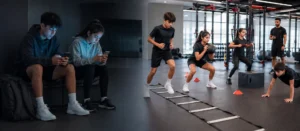 Teenagers comparing passive screen time with active bootcamp training in Dubai.